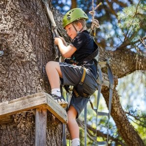 Camper on high ropes course