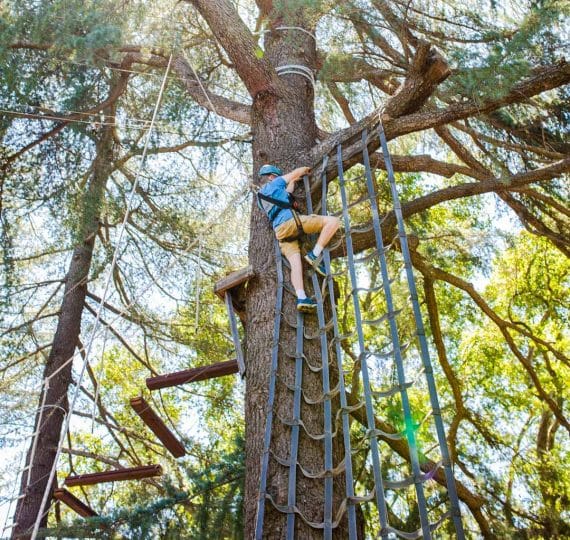 Camper doing high ropes obstacle