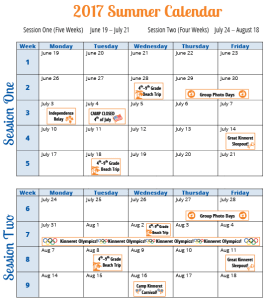 2017 Summer Calendar