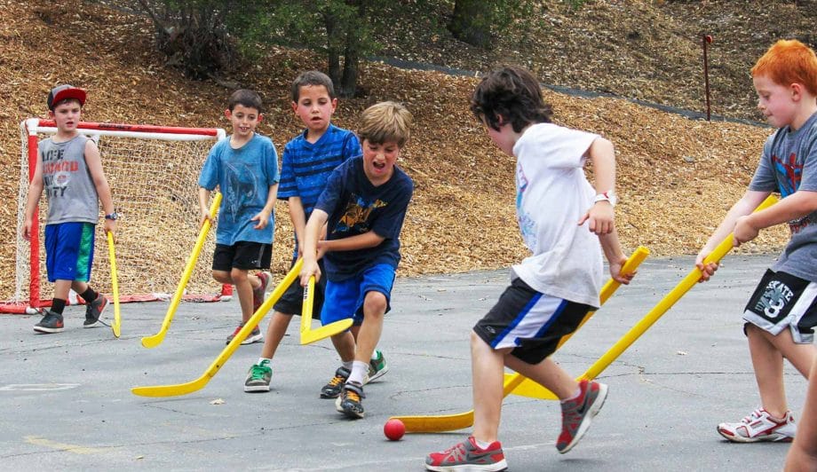 Campers playing hockey