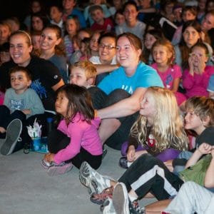 Campers at movie night