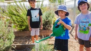 Campers watering plants