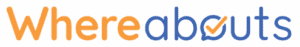The word "Whereabouts" is written in orange and blue letters, with a checkmark inside the letter "o.