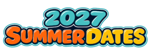 Text graphic showing “2027 Summer Dates” in large, colorful, bubble-like letters with blue, orange, and yellow tones.